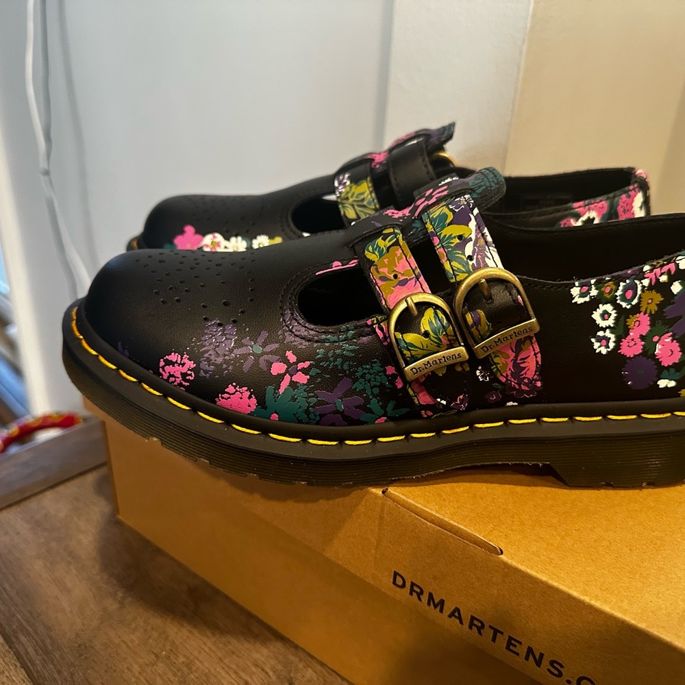 De. Martens black floral Mary Jane shoes